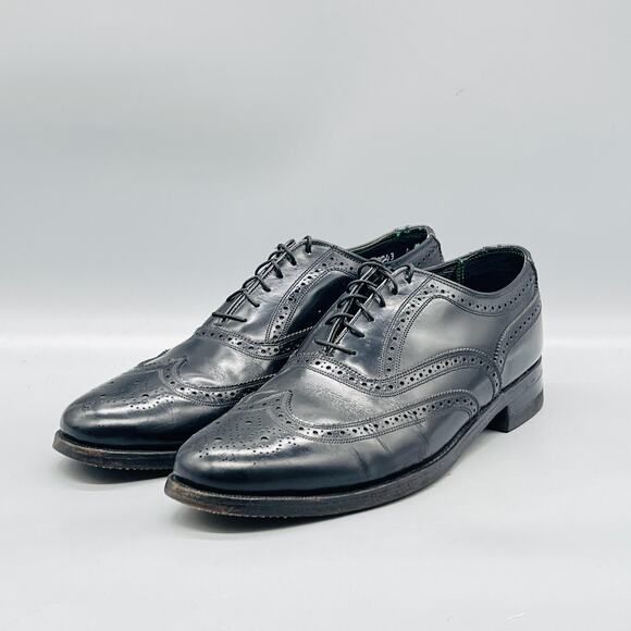 Florsheim Shoes Mens 9.5 Black Leather Imperial Wingtip Oxford Dress Vintage main image 4